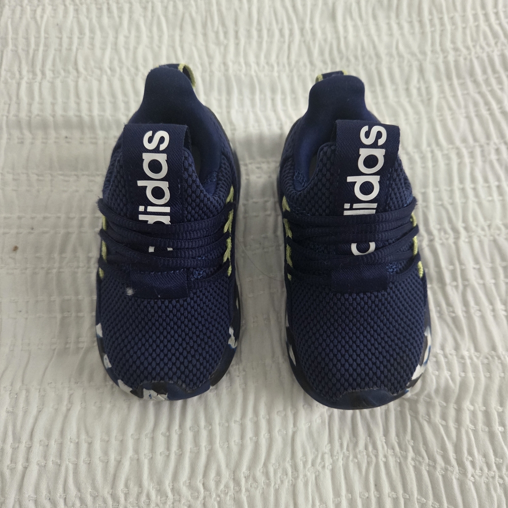 adidas Kids Navy Mesh Athletic Sneakers with Lime Accents